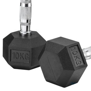 Par de mancuerna hexagonal de caucho (10 kilos)