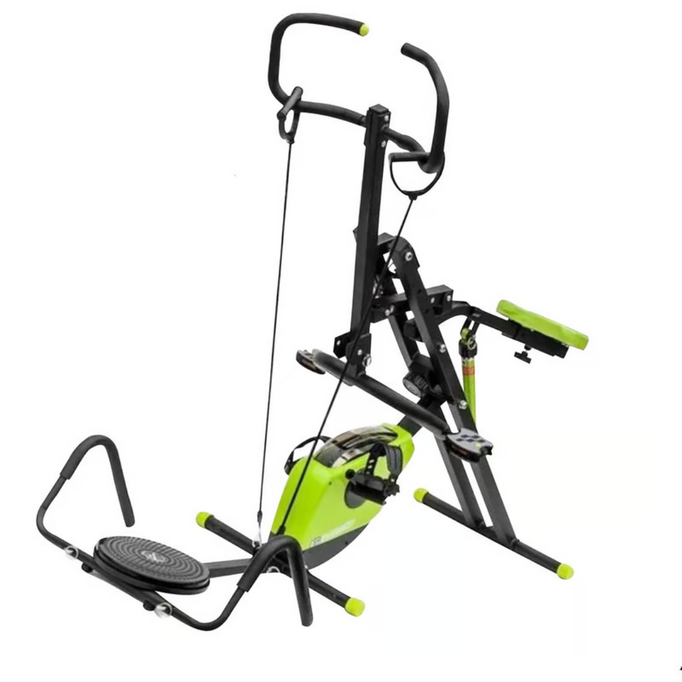total crunch con bicicleta y disco twister