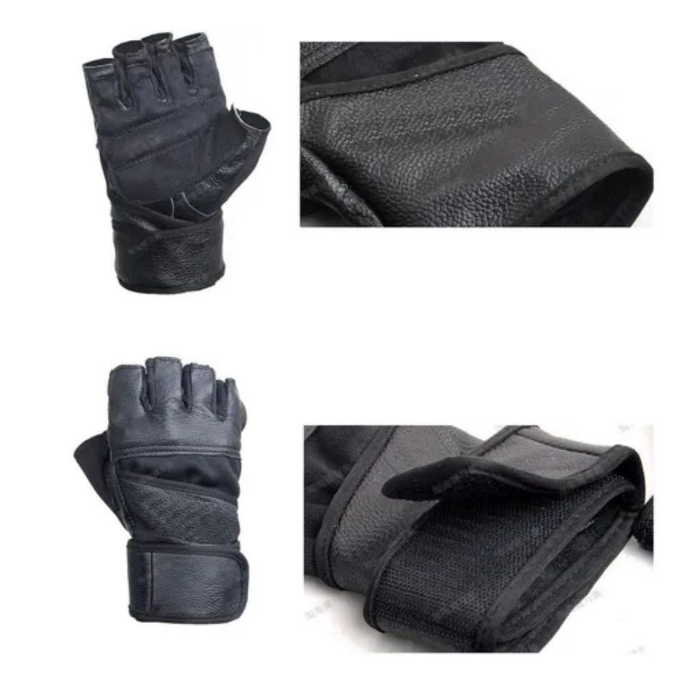 Guantes con muñequera para pesas de cuero